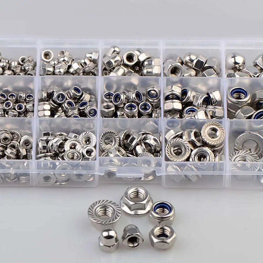 

385PCS Hexagon Flange Lock Cap Nut Combination Set Stainless Steel Cap Nut Combination Set M3/4/5/6/8