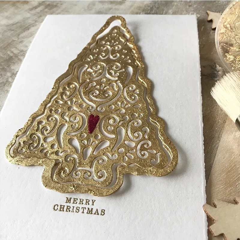 Необычные вырезанные штампы в виде дерева для изготовления открыток