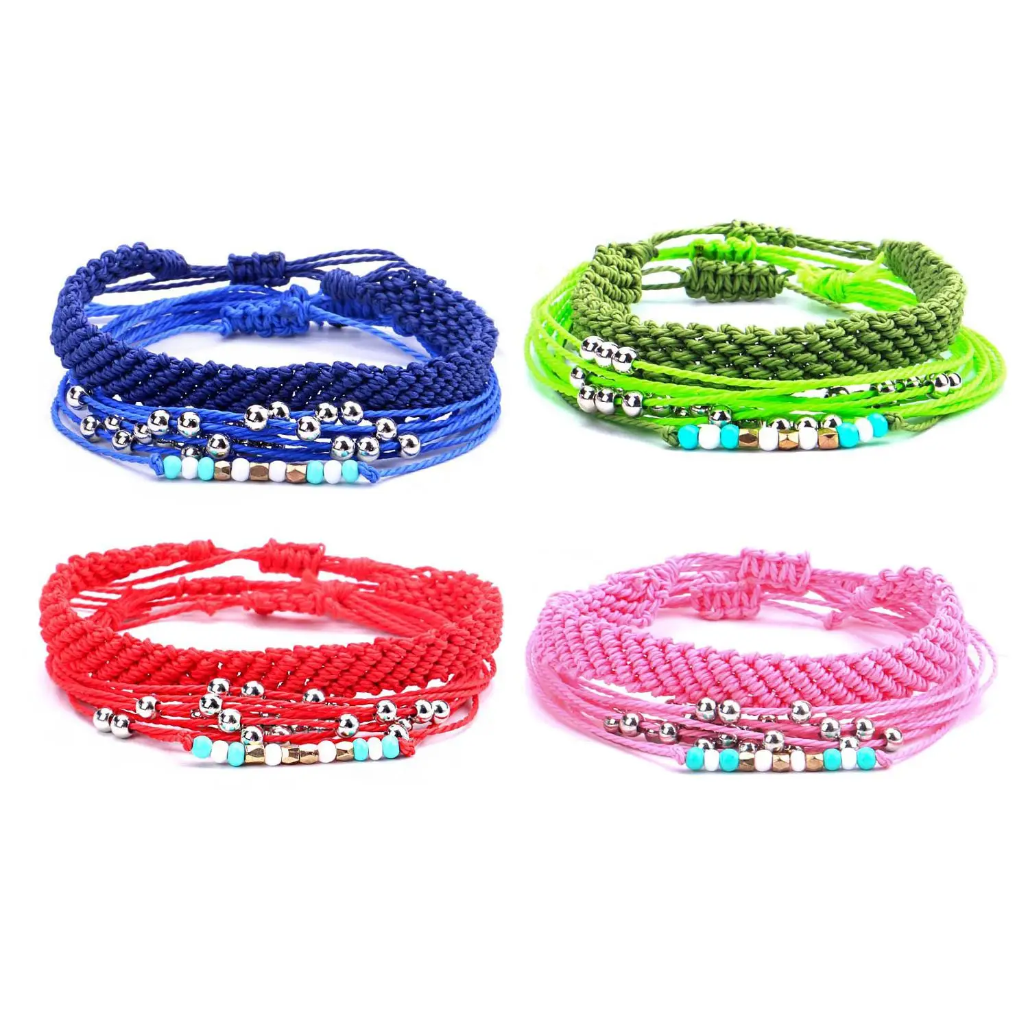 Разноцветные Вощеные стеклянные бусины плоский плетеный стек браслет для женщин