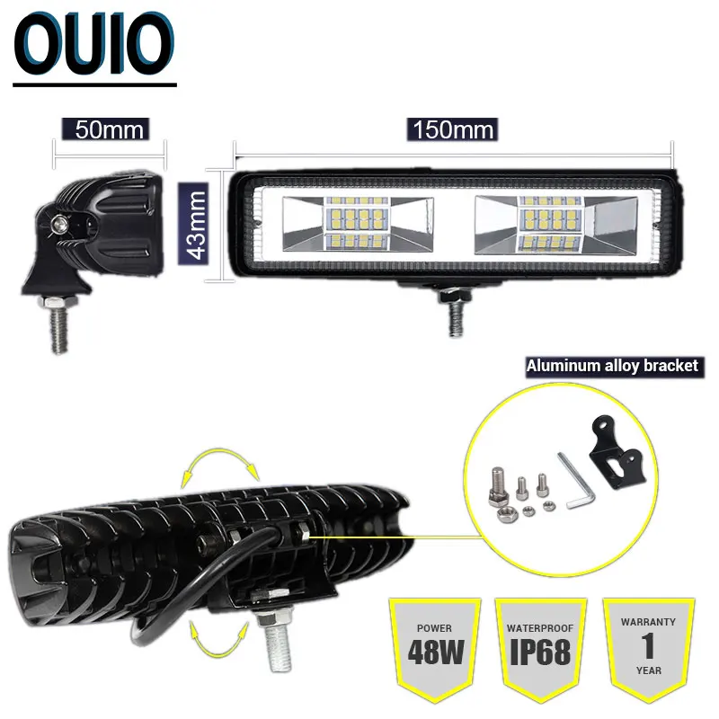 Машинка для стрижки 48 Вт 6 дюймов внедорожных Работ Светильник брусок 12В