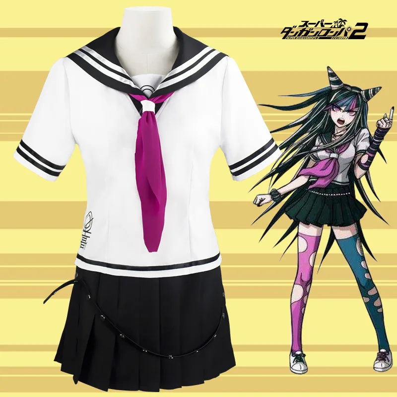 Высокое качество супер DanganRonpa 2 Mioda Ибуки косплей костюм полный комплект Топы юбка