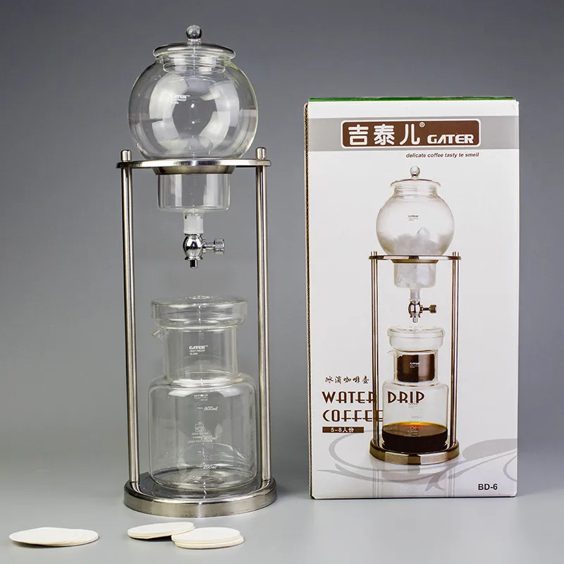 Silver 600ml 600 мл, 1000 мл, капельная Кофеварка для холодного заваривания, многоразовые стеклянные фильтры, инструменты для эспрессо, капельница, кофейник, ледяная вода, капельная Кофеварка - Color: Silver 600ml