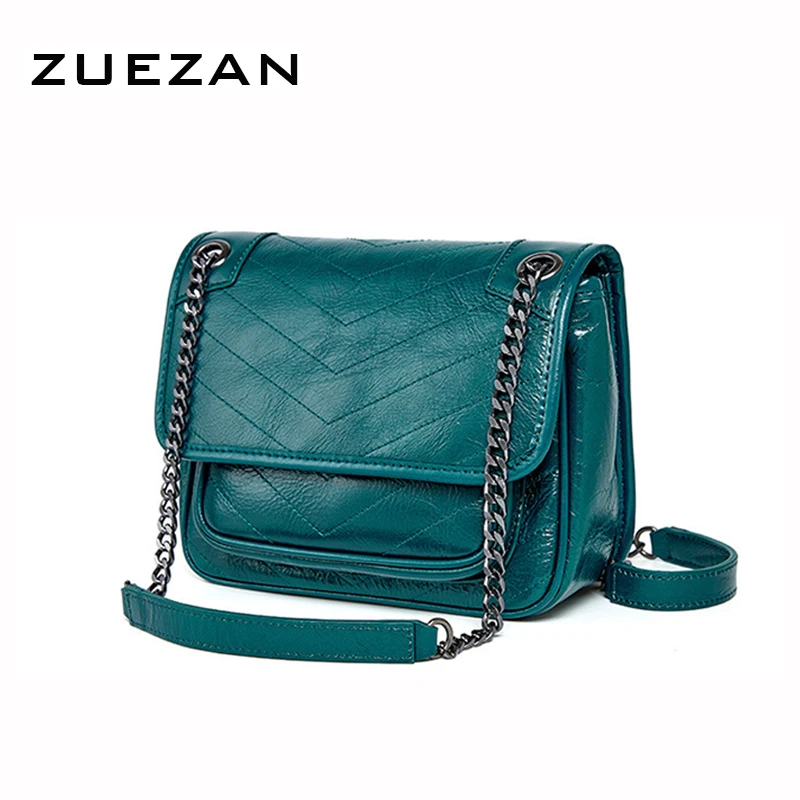 

Classic Chains Shoulder Bag, Women's Cow's Leather Messenger Bag, Female Leather Cross body Bag, A544