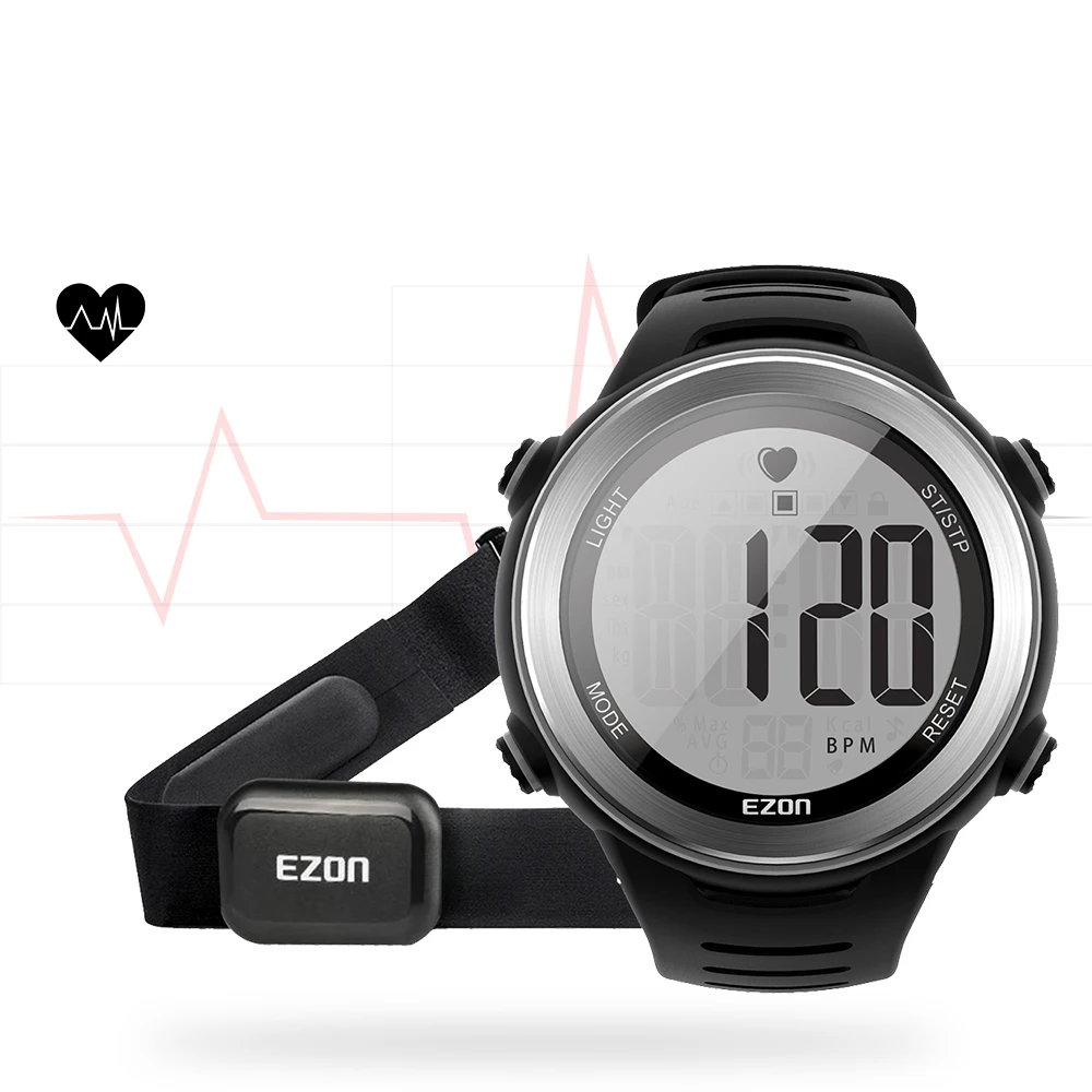 

Heart Rate Monitor Running Sport Watches With Chest Strap Men Digital Watch Alarm Stopwatch Sports Fitness 50M Waterproof