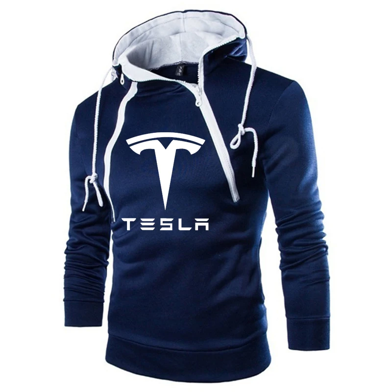 

Unisex Men's pullover Tesla Car Logo Print Spring Autumn New Men pullover Double chain hip hop harajuku Casual Men's Hoody