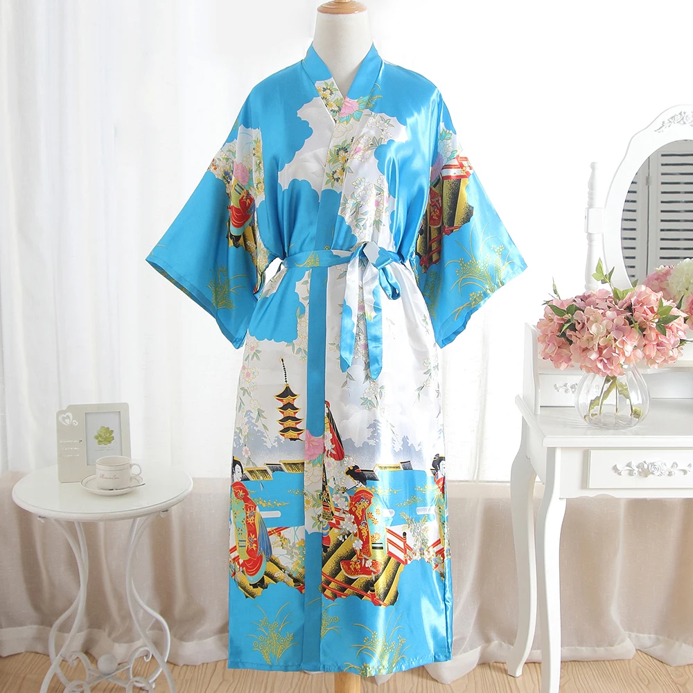 

Print Women Robe Kimono Bathrobe Gown Casual Loose Nightgown Sleepwear Silky Satin Nightdress Intimate Lingerie Home Clothes