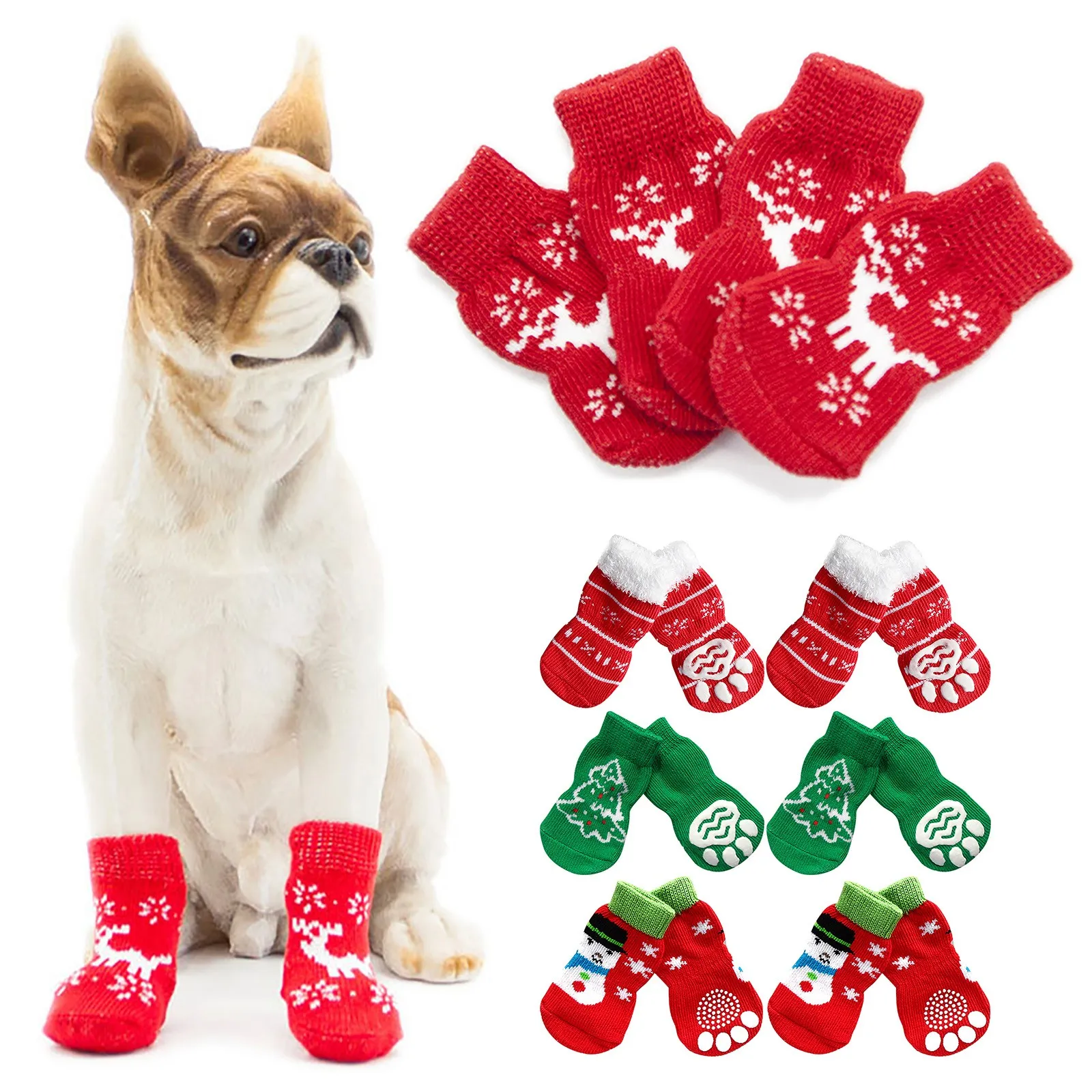 

Christmas Knit Dog Socks Anti-slip Pet Socks For Indoor Wear Traction Control Pet Paw Protectors With Grips And Rubber Socks