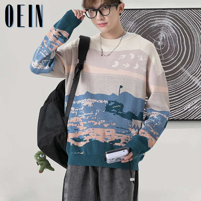 

OEIN Men Fashion Hip Hop Sweater 2021 Autumn Casual Loose Knitted Pullover Winter New Men's Streetwear Sweater Couple Unisex Top