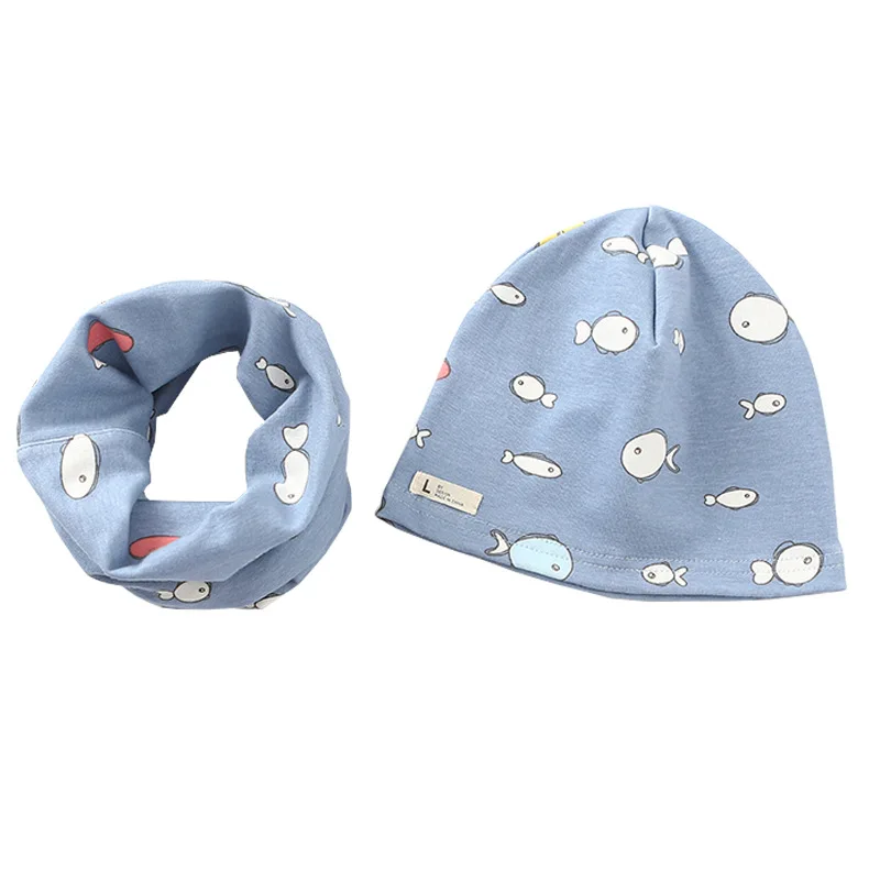 Комплект детской шапки и шарфа с мультяшным рисунком Теплый головной убор для