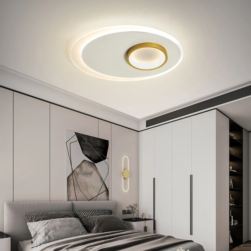 New Creative Oval Chandelier Warm Bedroom Ceiling Lamp Golden Black Lustre Circle Modern Minimalist Style Lights Lighting