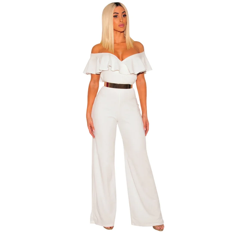 Комбинезон женский с оборками пикантный модный Свободный молочный Шелковый