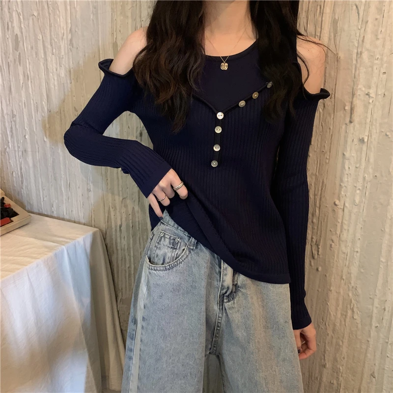 

Make firm offers the design feels off-the-shoulder false two long sleeve knit a female jackets