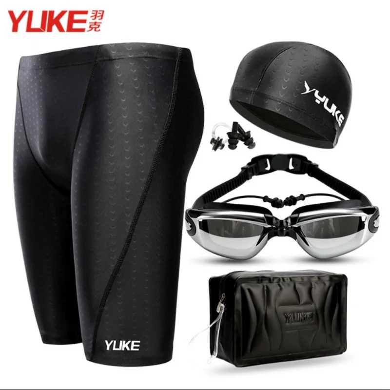 

5PCS/SET Men Swim Suits Quick Dry Swim Pants Anti-fog Swim Goggles Swim Cap Earplug Nose Clip with Bags Summer Beachwear Swimwea