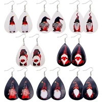 e7737 zwpon santa claus earrings 2020 new pu leather teardrop earrings christmas gifts wholesale