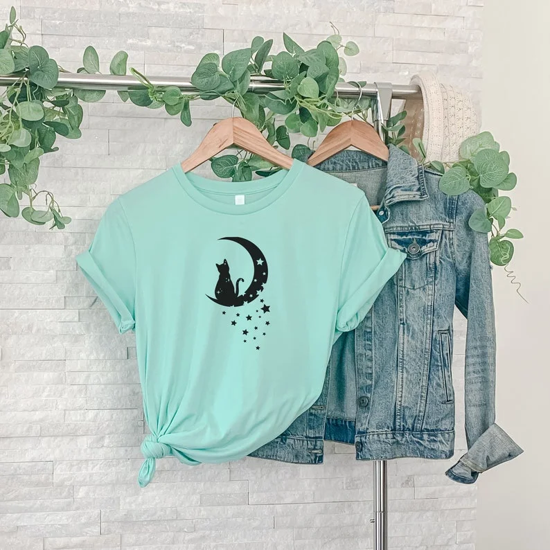 

Cat Lover Shirt, Cat Tshirt, Cat Mom Shirt, Gift For Cat Lovers, Lazy Cat, Cute Kitten Shirt, Sleeping Cat, Cat Moon,