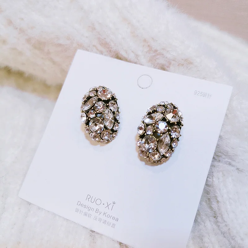 Женские винтажные серьги гвоздики с кристаллами роскошные элегантные массивные