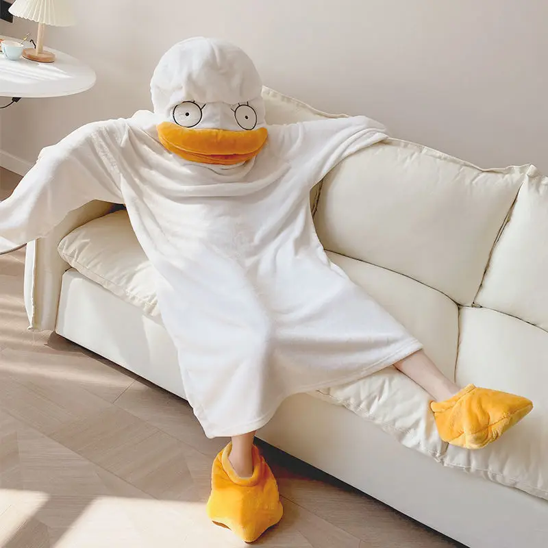 STSVZORR white duck cute funny pajamas for fall/winter women's flannel to keep warm, and fun pajamas for home outfits