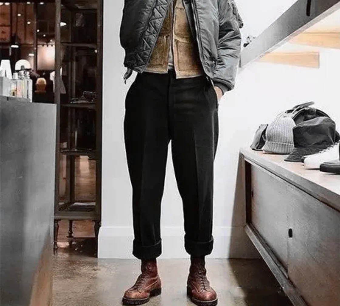 Осенне-зимние плотные черные твидовые свободные микро-шаровары с подкладкой