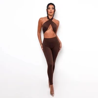 summer fashion chic crossover halter crop top for women backless cropped feminino black wrap top casual high waist tight rompers