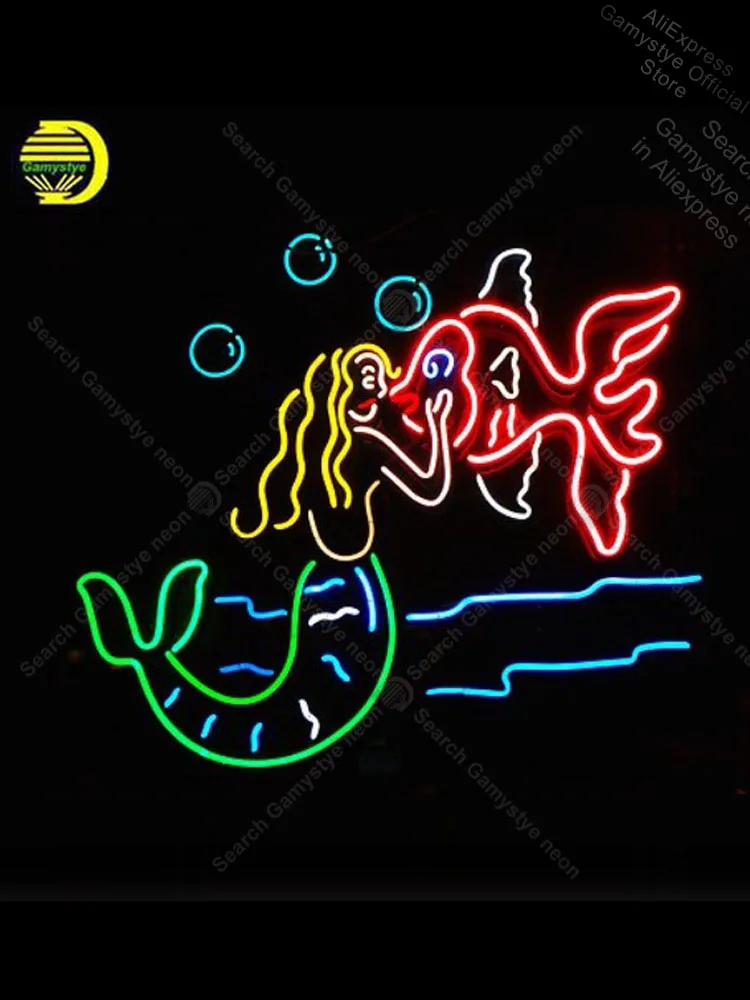 

Neon light Signs Mermaid with fish Neon Bulb sign Lamp Handcrafted Beer Bar PUB Business neon Shopping Hall Sign Neon Beer Signs