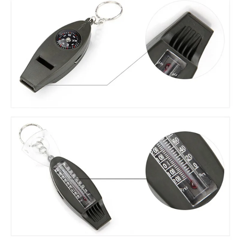 

Outdoor 4 In1 Survival Compass Emergency with Keychain Survival Kits OutdoorThermometer Whistle Magnifier Versatile