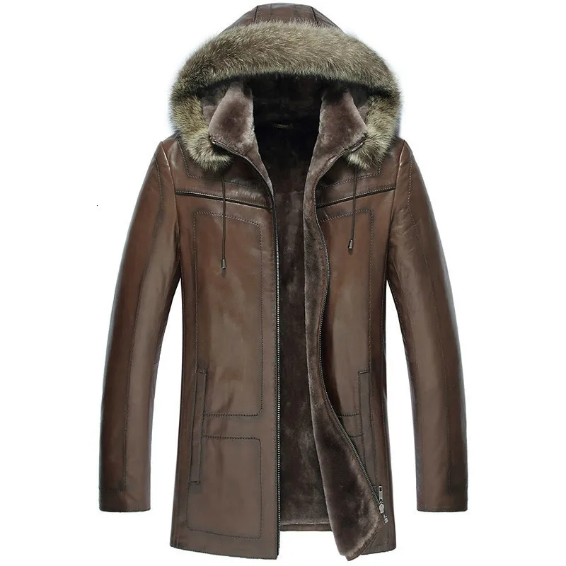 

Genuine Leather Jacket Real Wool Fur Liner Coat Winter Jacket Men Raccoon Fur Collar Sheepskin Warm Coats Plus Size 5xl MY1727