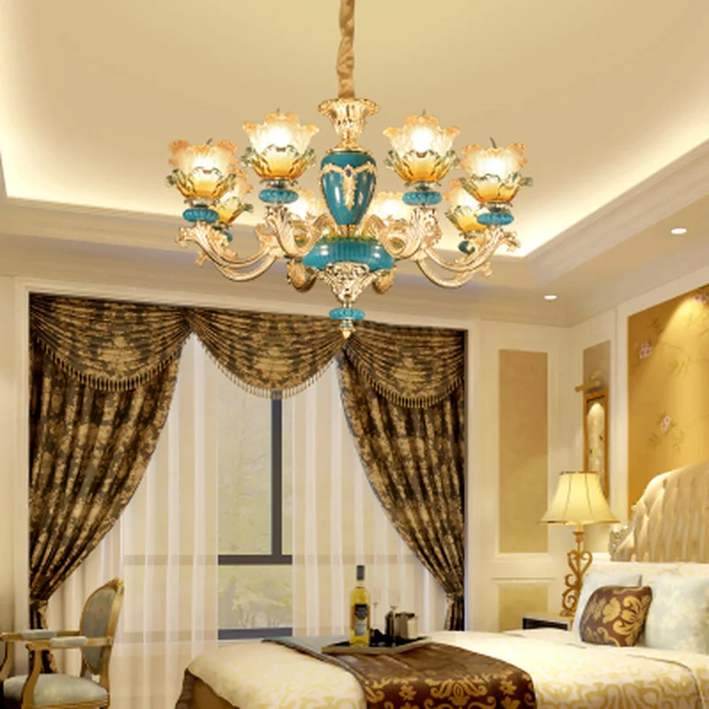 

French Lustre Zinc Alloy Led Chandeliers Lighting Living Room Flower Glass Led Chandelier Lights Bedroom Hanging Lamp Fixtures