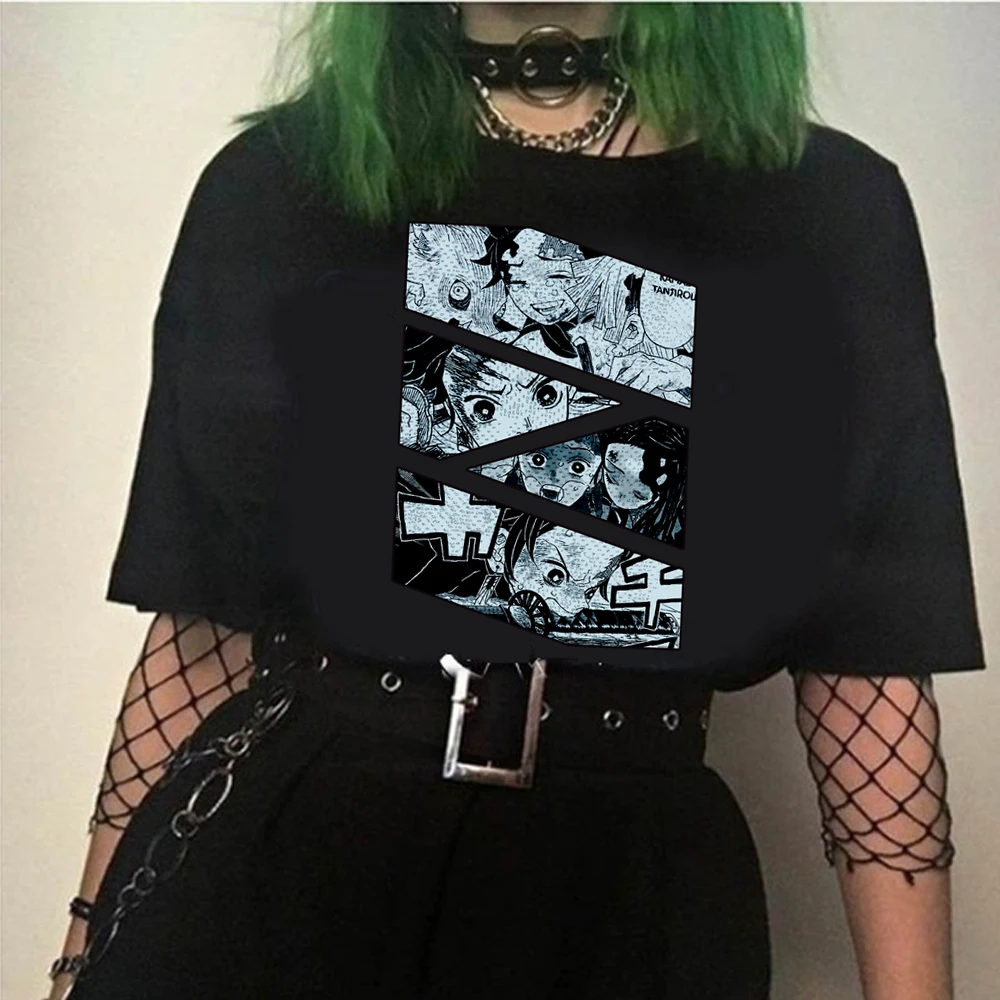 

Demon Slayer Men Women Summer Anime T-shirt Black Tee for Women