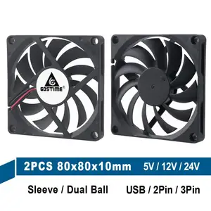Вентилятор охлаждения Gdstime, 2 шт., 80 мм, 5 В, 12 В, 24 В, 2 контакта, 3 контакта, USB 80x80x10 мм, 8 см, 8010 дюйма, с двумя шариками