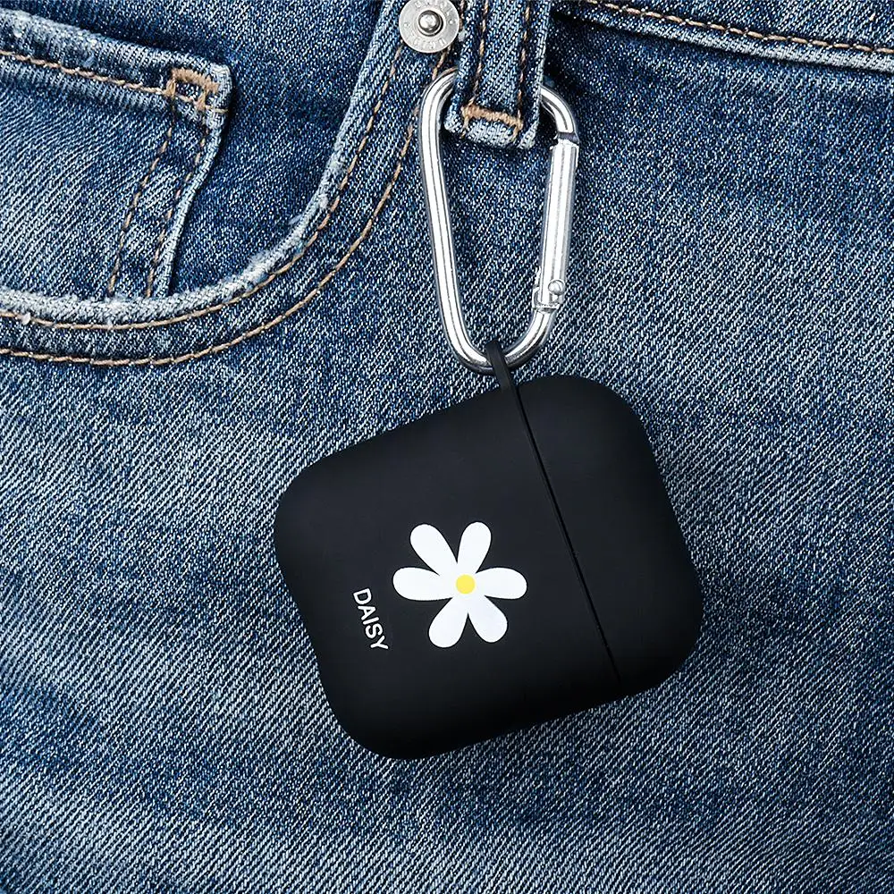 Матовый чехол для наушников Airpods с цветочным узором ромашки Apple Air pods крючком