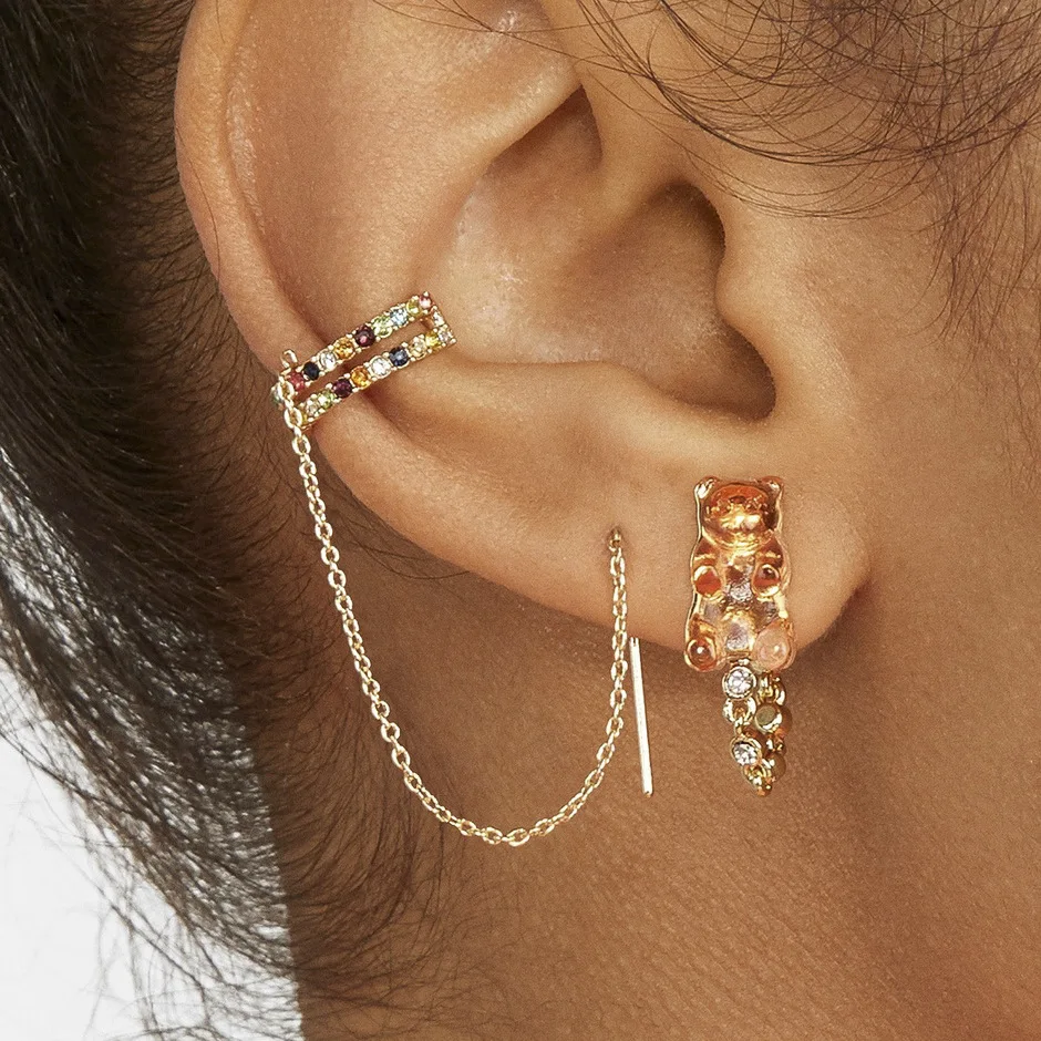 

Trendy Long Chain Stud Earrings for Women Fashion C-shaped Rhinestone CZ Earcuff Statement Studs Bohemia Vintage Jewelry