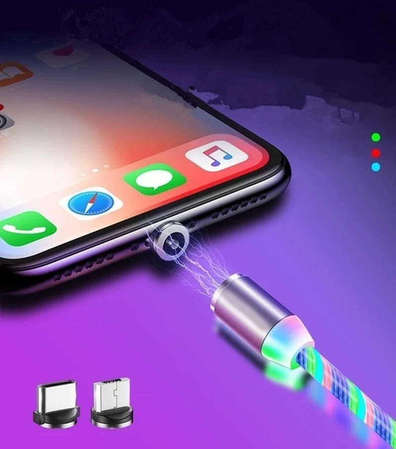 Магнитный Micro usb type C 8-контактный светящийся usb-кабель для быстрой зарядки 2,4 А для samsung OPPO VIVO huawei iPhone светодиодный магнитный провод