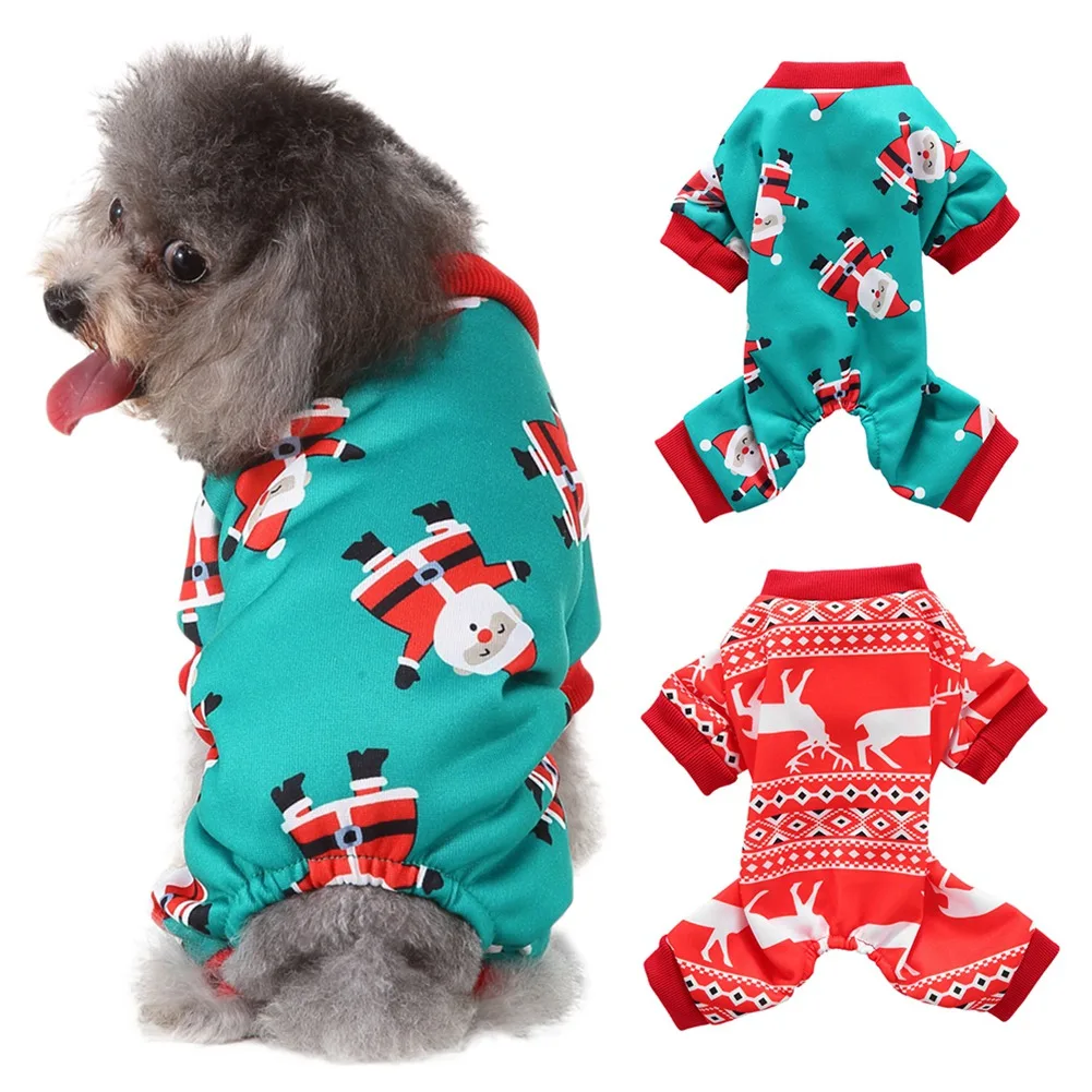

Christmas Dogs Jumpsuits Print Round Neck Clothes For Small Medium Dogs Poodle Chihuahua Bulldog Pet Puppy Polyester Costume