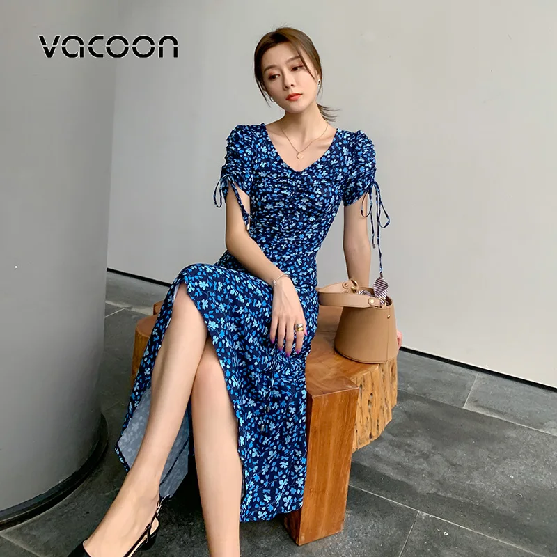 Женское винтажное платье с цветочным принтом и V-образным вырезом | Женская