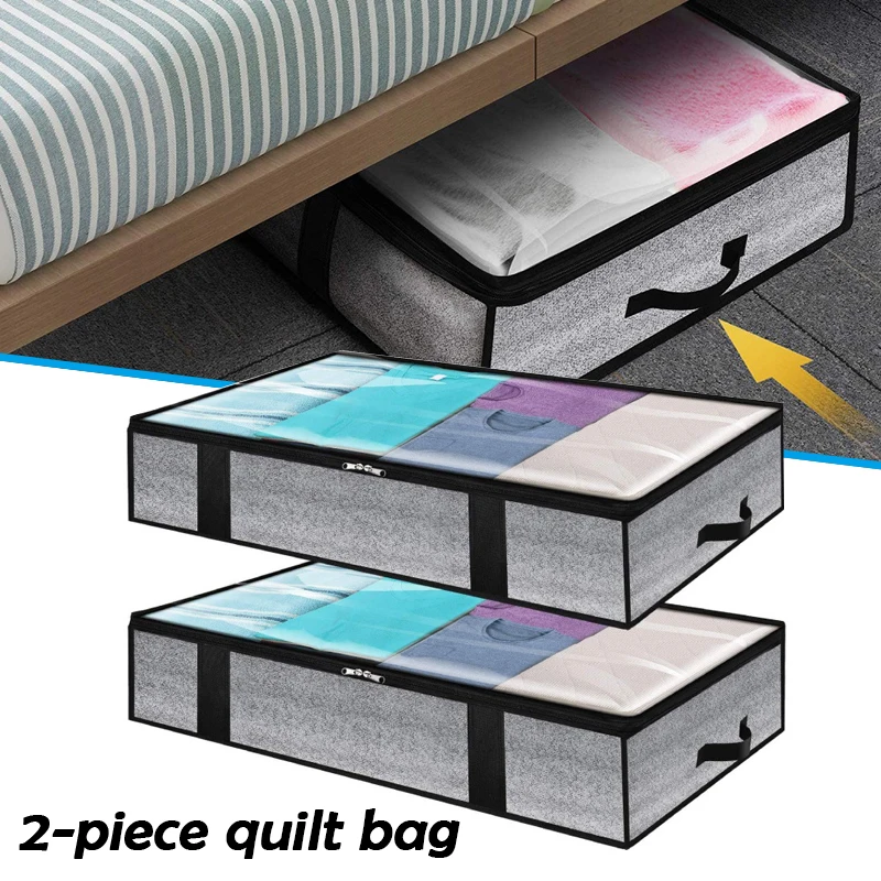 

2 PCS Underbed Storage Bags 90L Large Capacity Quilt Clothes Organizers with Window & Handle Dual Zipper Foldable G10
