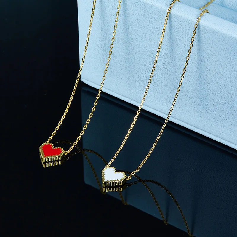 

Fashion Brand Solid 925 Sterling Silver Red and White Love Heart Pendant Necklace Women Lover Valentine Jewelry Gift