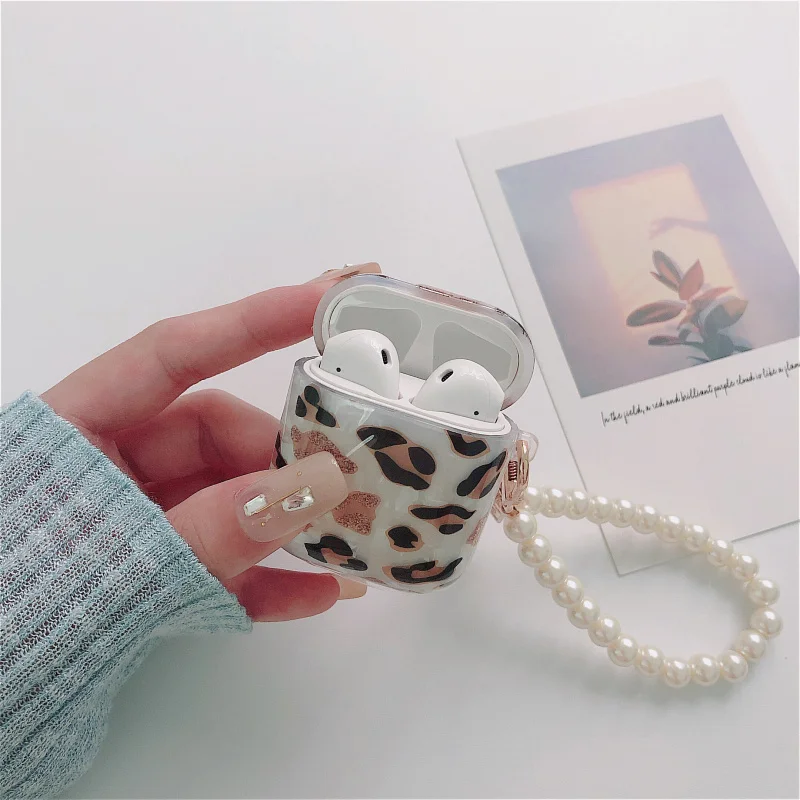 Силиконовый чехол для Airpods 2/1 блестящий леопардовый рисунок наушников с милым