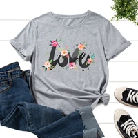 t shirts for women graphic tees printed shirt short sleeve summer tops casual clothes ink painting flowers letter love