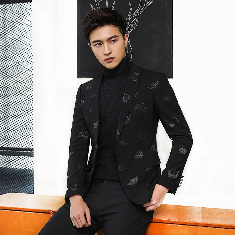 

2021 men's new printed single west nightclub hairdresser's suit Korean slim fit men's suit