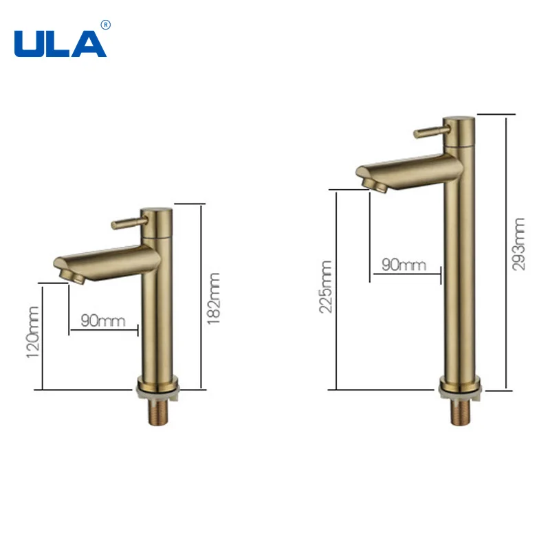 Смеситель для раковины ULA золотистый кран в ванную комнату холодной воды водопад