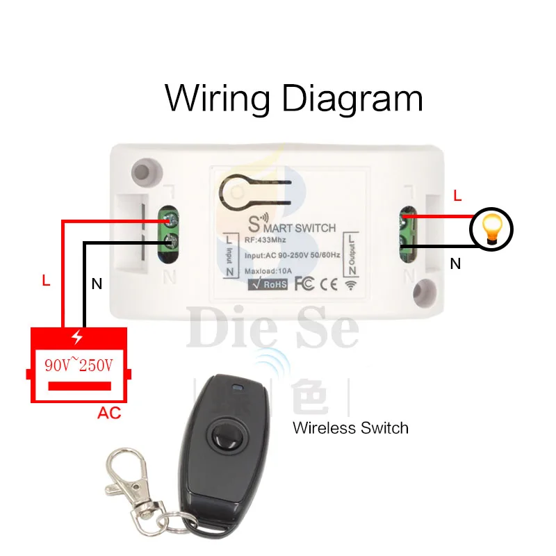 DieSe Universal Wireless Remote Control 433Mhz AC 90~220V 10A 1CH Relay Receiver Module and Fobs For LED Light Lamp | Электроника