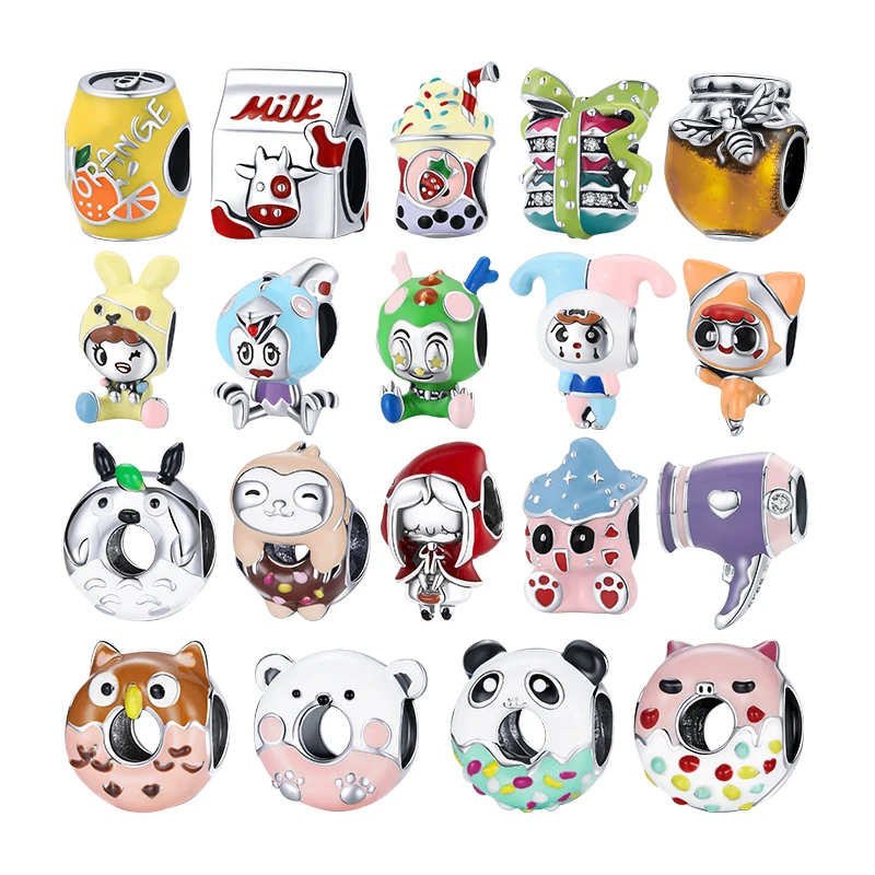 

WOSTU Genuine 925 Sterling Silver Enamel Cute Cartoon Cat Clown Doll Bead Charm Pendant Fit Bracelet Women DIY Fine Jewelry Gift