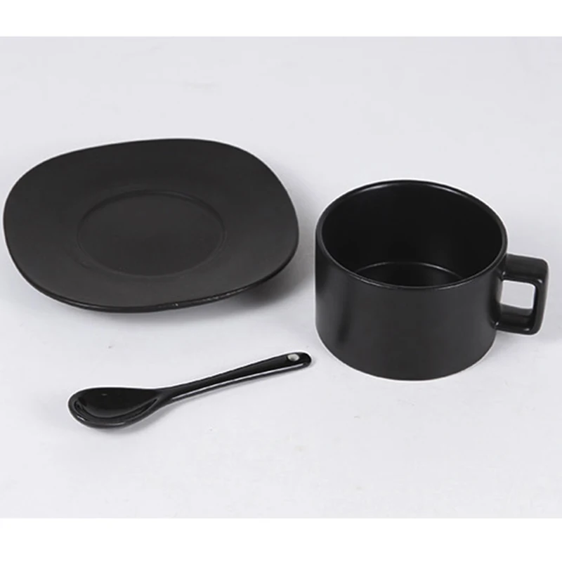 Керамическая кофейная чашка керамическая ложка + тарелка с блюдцем набор черных