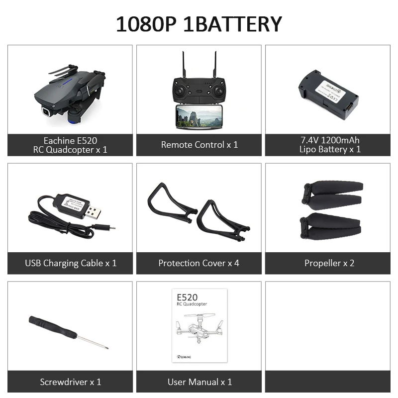 1080P 1Battery Eachine E520 Wi-Fi FPV Дрон 4 K/1080 P HD широкоугольная камера высота удержания Складная воздушная видео Квадрокоптер самолет Модернизированный E58 - Color: 1080P 1Battery
