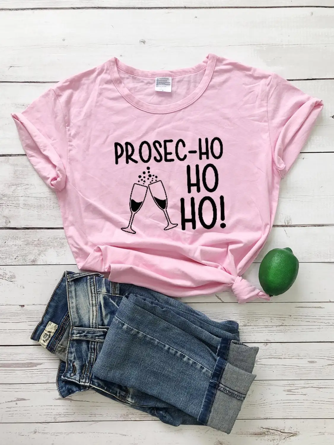Pink - black txt Prosec-Ho футболка Праздничная Женская забавная Рождественская футболка Prosecco милый Графический kawaii подарок слоган Чистый хлопок гранж футболки tumblr Топ - Цвет: Pink - black txt