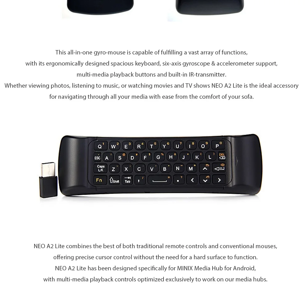 MINIX NEO A2 Lite для MINIX tv BOX Fly Air mouse 2,4 ГГц Беспроводная клавиатура Air mouse для Android Smart tv Box PC