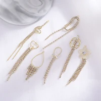 2pc zinc based alloy pendants tassel for women diy earrings accessory making gold color heart clear rhinestone findings