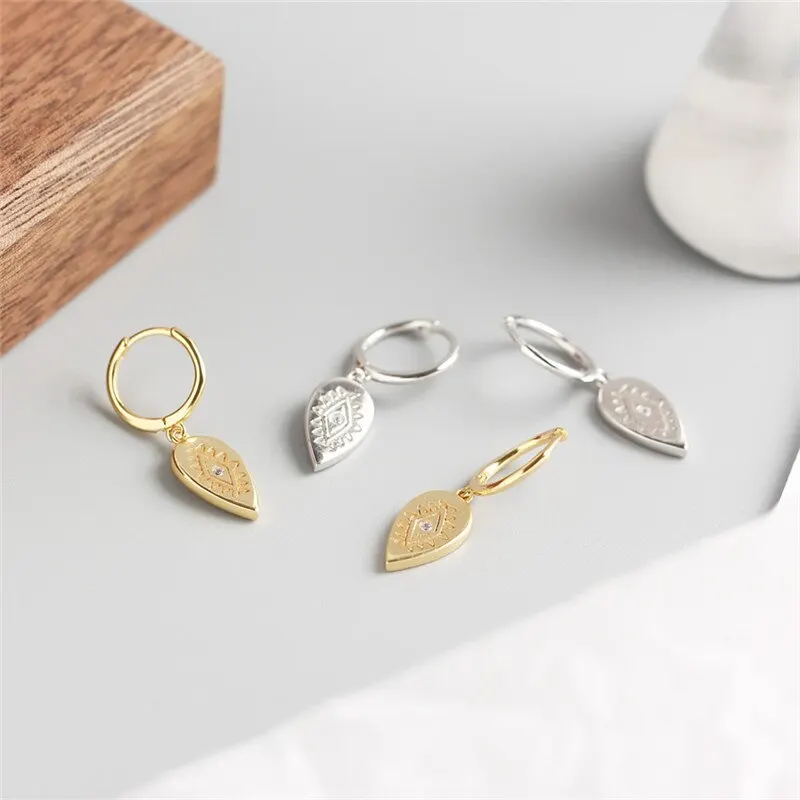 

A00741 New 925 Sterling Silver Geometric Water Drop Totem Tassel Stud Earrings for Women Minimalist Ethnic Bohemia Jewelry