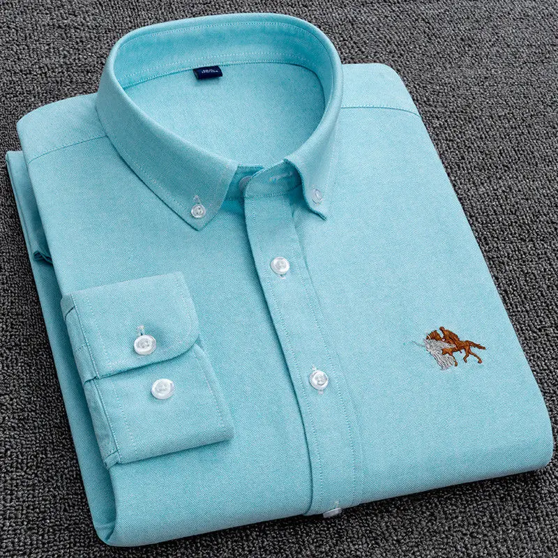 High Quality Cotton Shirt Men's Oxford Long-Sleeved Shirt Thin Korean Slim Cotton White Shirt slender vintage Men's Clothing