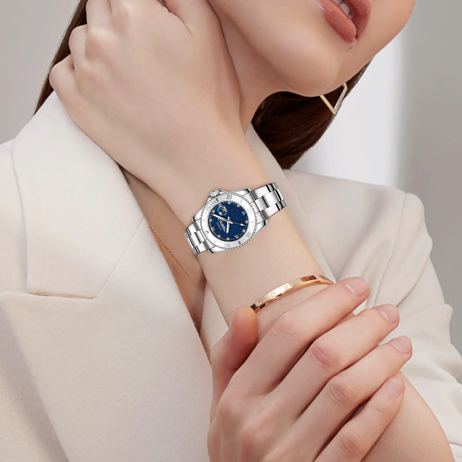 Женские Водонепроницаемые кварцевые часы с изображением звёздного неба |